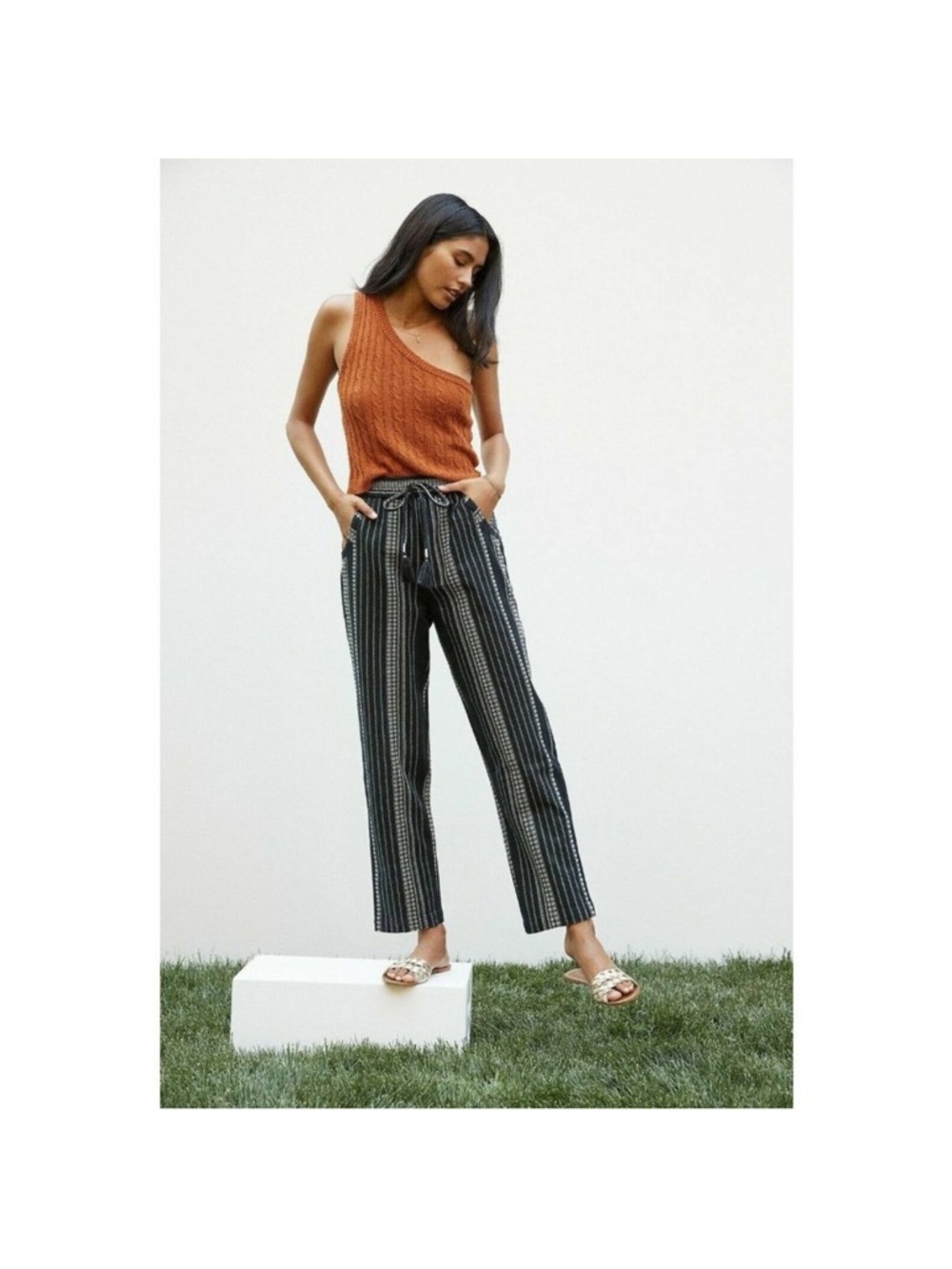 NWT Anthropologie Essential Beach Pants M Black White